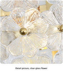 Close-up of a clear glass flower with gold accents on a white background