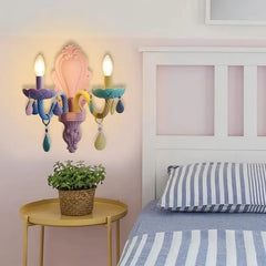 Macaron Crystal Chandelier Pastel Floral Semi-Flush Ceiling Light