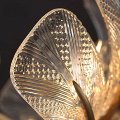 Gold Leaf Floral Chandelier with Clear Glass Petals
