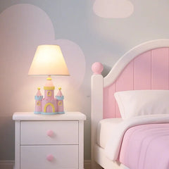 Pink Castle Table Lamp Children's Room Fabric Shade Accent Lamp