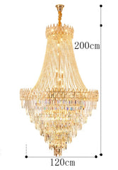 Gold chandelier with measurements on a white background
