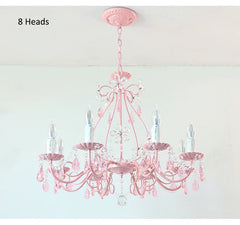 Pink Crystal Flower Chandelier with Rose Buds and Leaf Accents