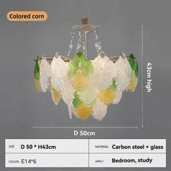 Frosted White Glass Leaf Tiered Chandelier with Crystal Accents