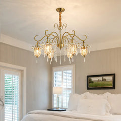 Gold Crystal Floral Chandelier Semi-Flush Ceiling Light
