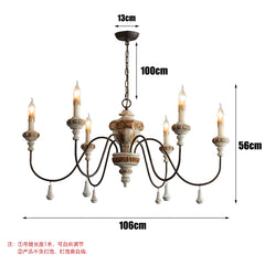 Distressed Wood Candle Chandelier Semi-Flush Mount Light