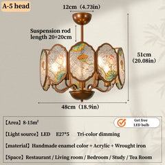Copper Floral Acrylic Semi-Flush Chandelier with Frosted Glass Shades