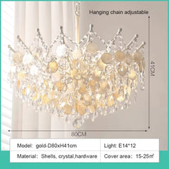 Gold Crystal Cascade Chandelier with Shell Accents