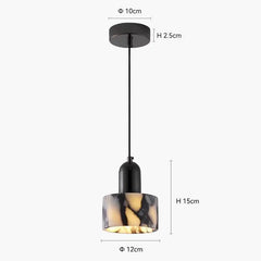 Marble and Wood Pendant Light with Frosted Glass Shade