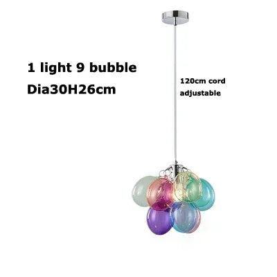 Colorful bubble pendant light with adjustable cord on a white background