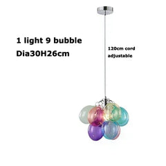 Colorful bubble pendant light with adjustable cord on a white background