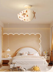 Airplane Cloud Fabric Flush Mount Ceiling Light with Wooden Propeller