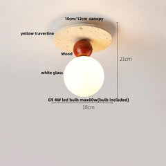 Ceiling light fixture with measurements on a white background