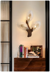 Gold Metal Leaf Wall Sconce with Frosted Glass Bell Shade Lighting