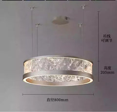 Modern Ring Pendant Light with Cracked Glass and Brushed Metal Finish