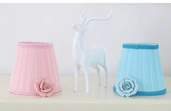 White Metal Rose Sconce with Pink Pleated Shades and Crystal Drop