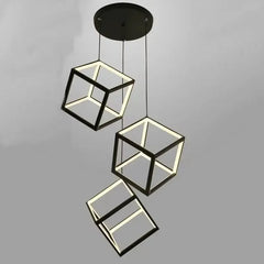 Modern pendant light with geometric design on a gray background