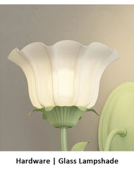 Green Floral Leaf Wall Sconce with Frosted Glass Tulip Shades