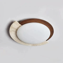 Oval Flush Mount Light with Stone Accent and Gold Metal Frame