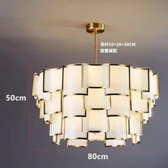 Tiered Square Frosted Glass and Gold Metal Chandelier Pendant Light