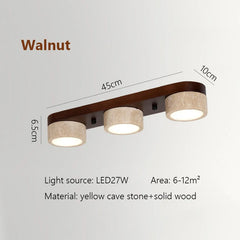 Natural Stone and Wood Linear Flush Mount Light Fixture