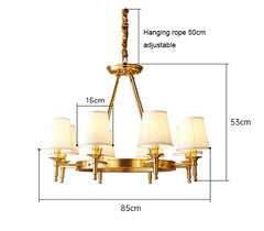Polished Copper Ring Chandelier with Fabric Shades