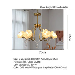 Gold Floral Rose Crystal Chandelier Pendant Light