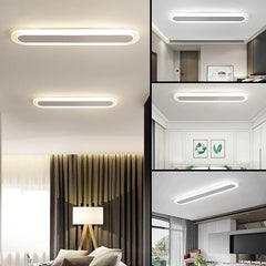 Collage of images showing the oval-shaped ceiling light in various interior settings.