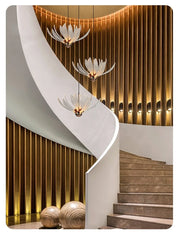 Acrylic Lotus Flower Pendant Light with Gold Finish Metal Frame