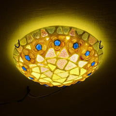 Seashell Mosaic Flush Mount Ceiling Light with Blue Gem Accents