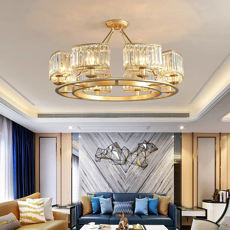 Luxury chandelier in a modern living room setting