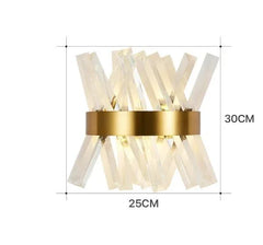 Decorative wall light fixture with dimensions on a white background