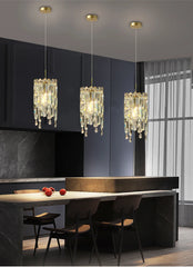 Gold Tiered Crystal Pendant Light Fixture Floral Stems Glass Shades