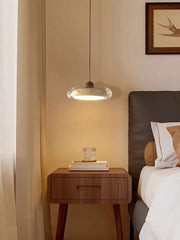 Modern Blue Oval Pendant Light with Red Orb and Frosted Glass Accents