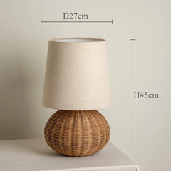 Handwoven Rattan Drum Table Lamp with Fabric Shade