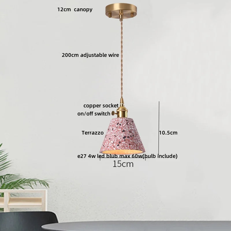 Pendant light with labeled measurements on a white background