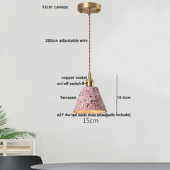 Pendant light with labeled measurements on a white background