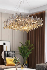 Polished Chrome Rectangular Crystal Chandelier Hanging Ceiling Light