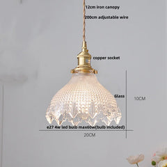 Decorative pendant light with labeled parts on a gray background