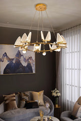 Gold Butterfly Glass Ring Chandelier Modern Pendant Light Fixture