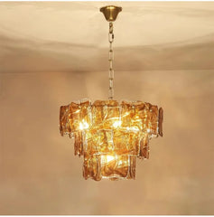 Gold Tiered Glass Chandelier Hanging Pendant Light