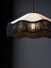 Fabric Fringe Pendant Light White Black Art Deco Style