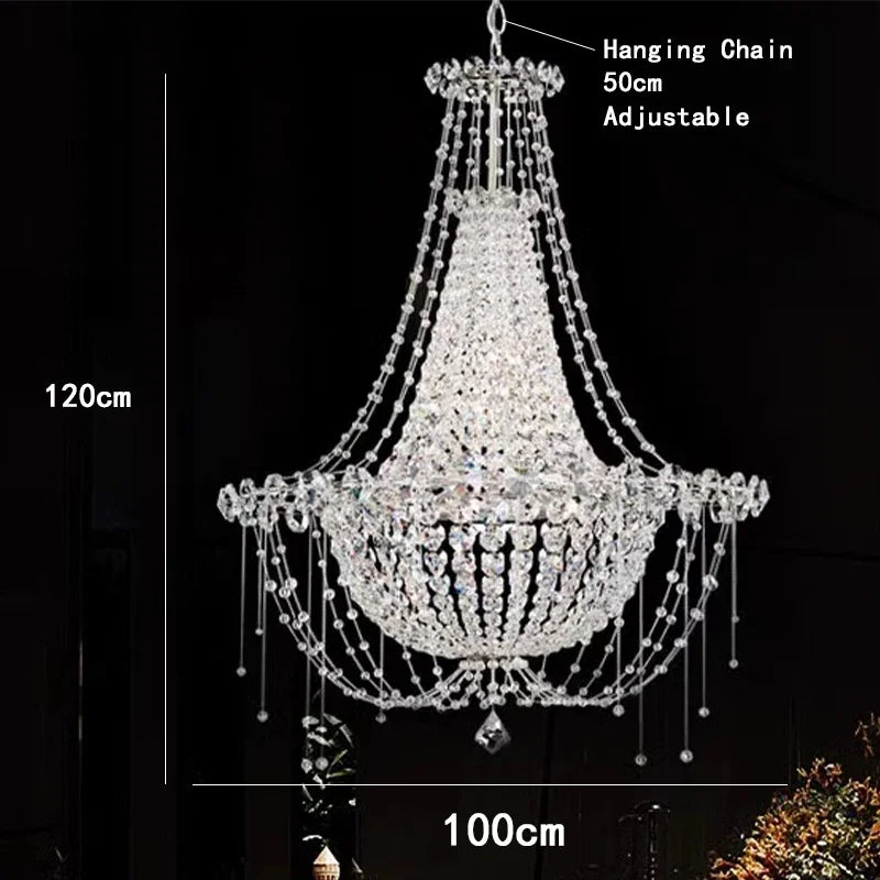 Crystal chandelier with measurements on a black background