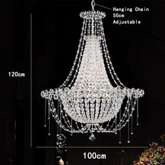 Crystal chandelier with measurements on a black background