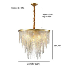 Chandelier with dimensions and specifications on a white background