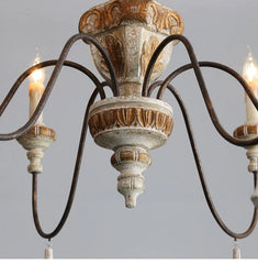 Distressed Wood Candle Chandelier Semi-Flush Mount Light
