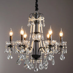 Black Candelabra Crystal Chandelier With Pearl Beads