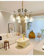 Gold Floral Crystal Chandelier Semi-Flush Ceiling Light