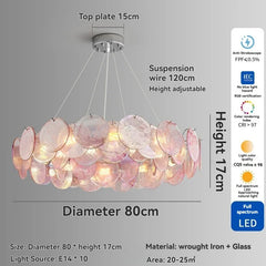 Iridescent Glass Disc Cascade Chandelier with Chrome Frame