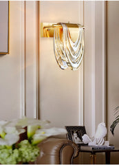 Gold Waterfall Wall Sconce with Sculptural Glass Shade