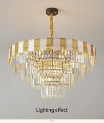 Tiered Faceted Crystal Waterfall Chandelier with Gold Accents